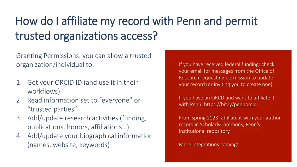 how do i affiliate my record with penn and permit