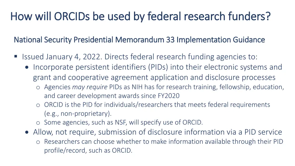 how will orcids be used by federal research 2