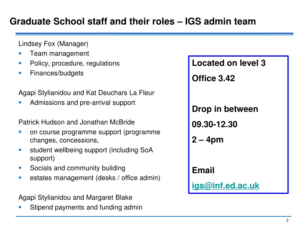 graduate school staff and their roles igs admin