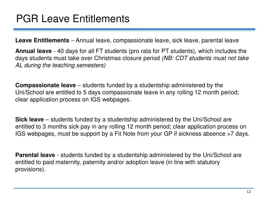 pgr leave entitlements