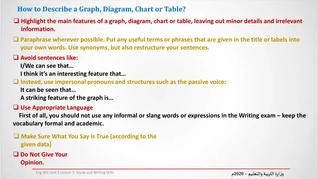 how to describe a graph diagram chart or table