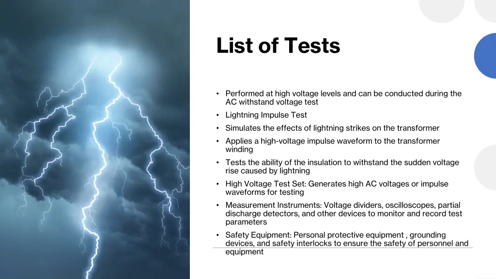 list of tests