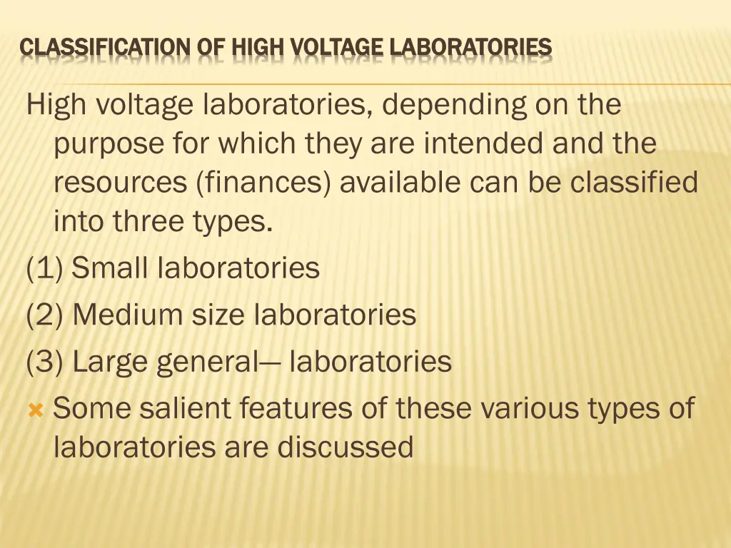 classification of high voltage laboratories