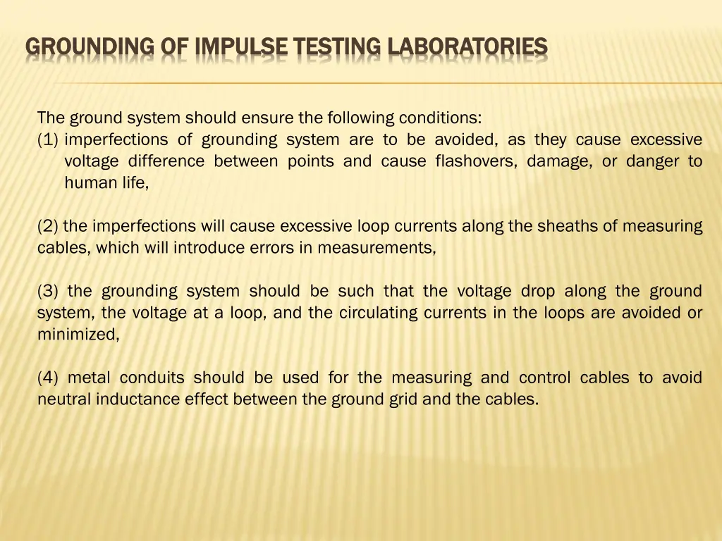 grounding of impulse testing laboratories