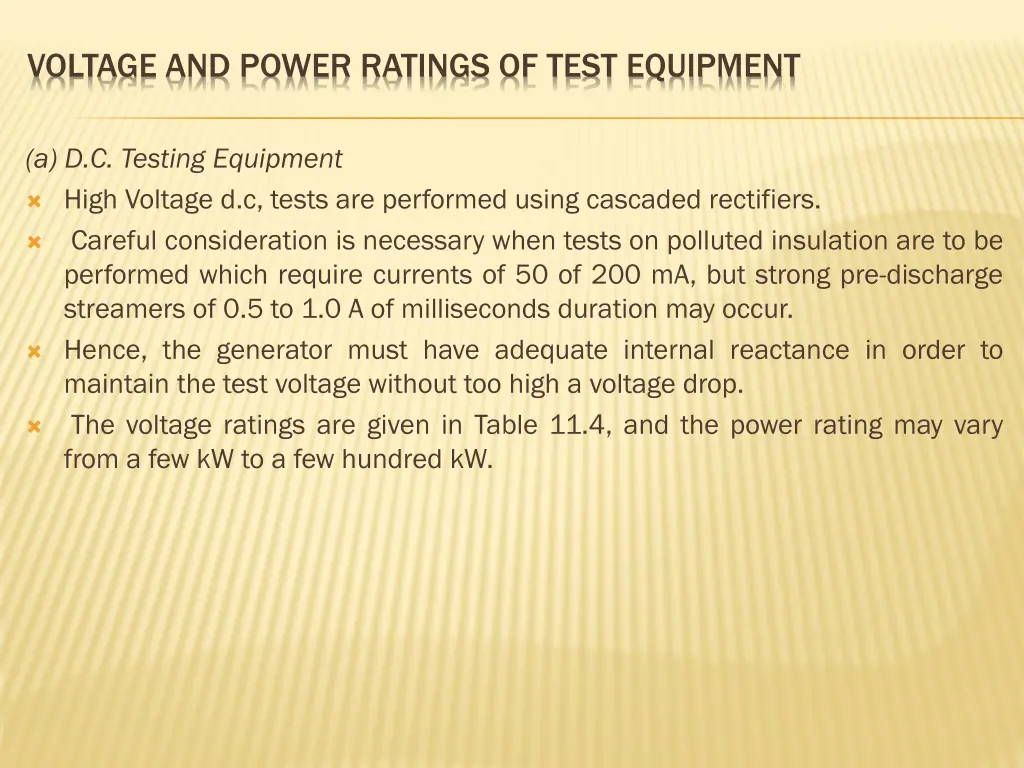 voltage and power ratings of test equipment