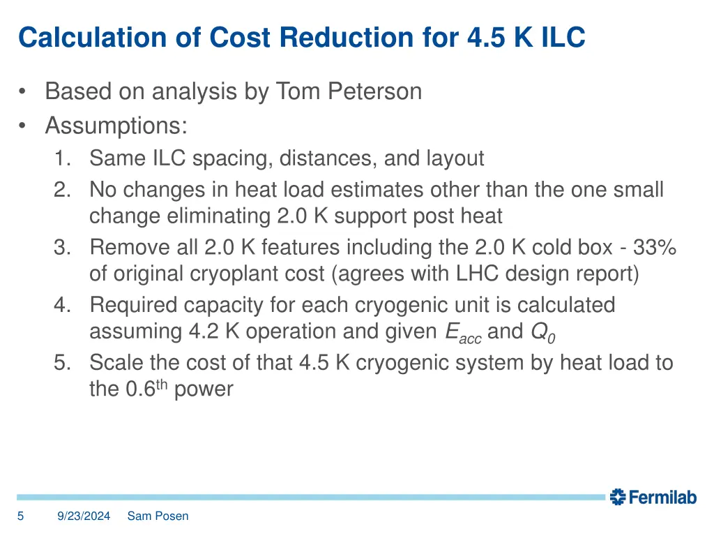 calculation of cost reduction for 4 5 k ilc