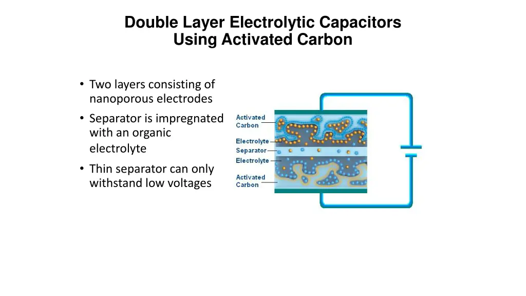 double layer electrolytic capacitors using