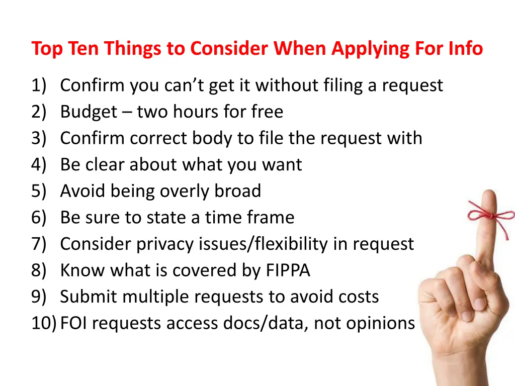 top ten things to consider when applying for info