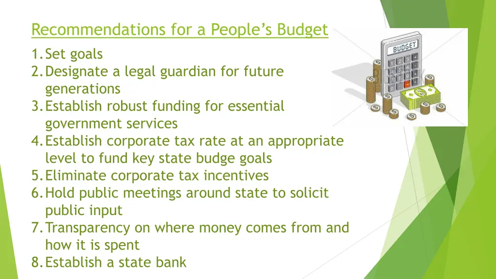 recommendations for a people s budget 1 set goals