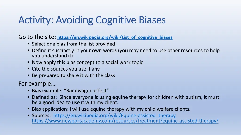 activity avoiding cognitive biases activity