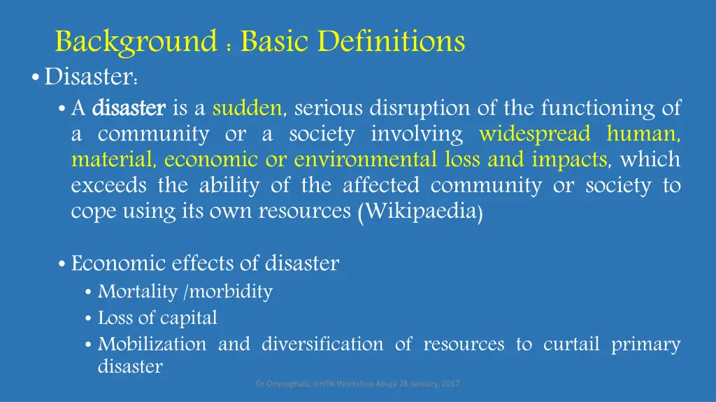 background basic definitions disaster a disaster