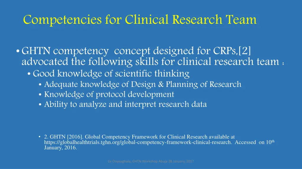 competencies for clinical research team