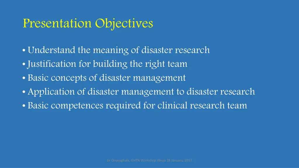 presentation objectives