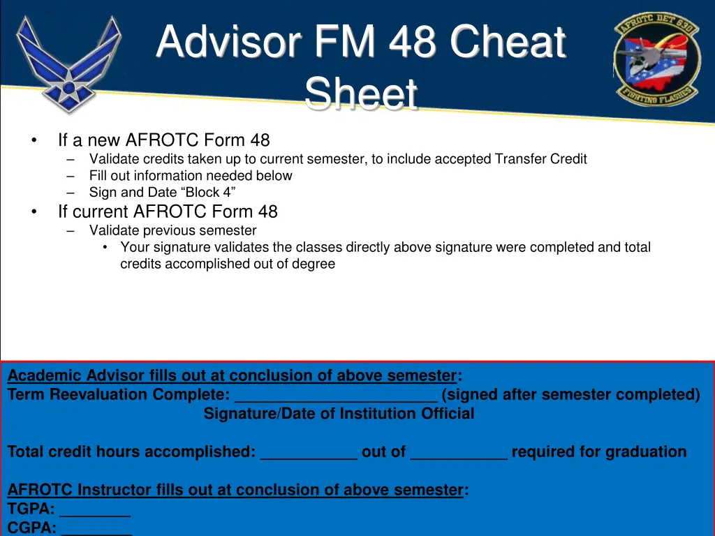 advisor fm 48 cheat sheet