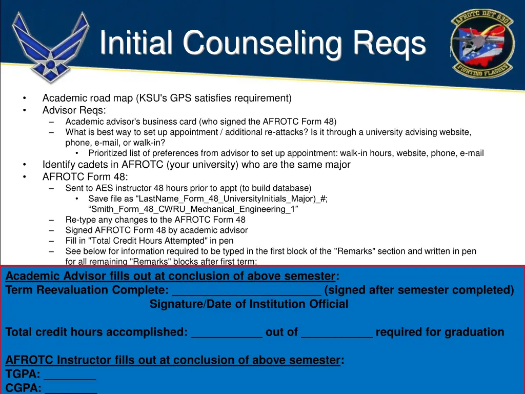 initial counseling reqs