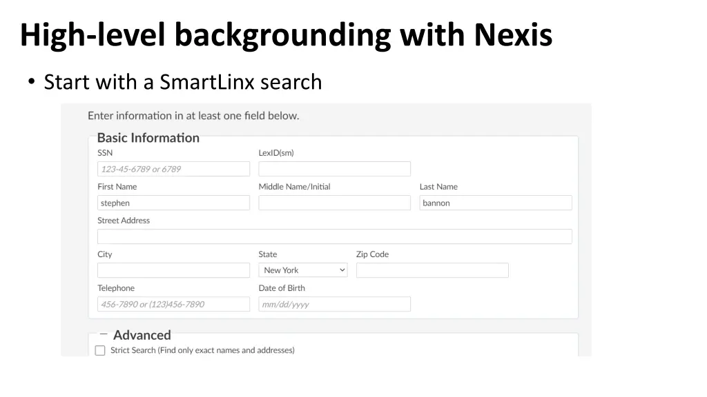 high level backgrounding with nexis