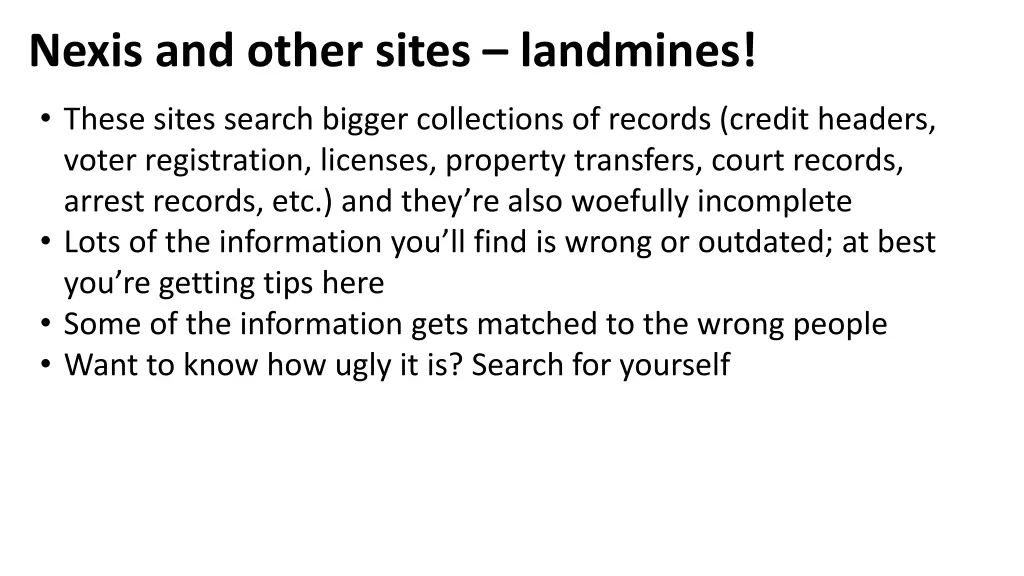 nexis and other sites landmines