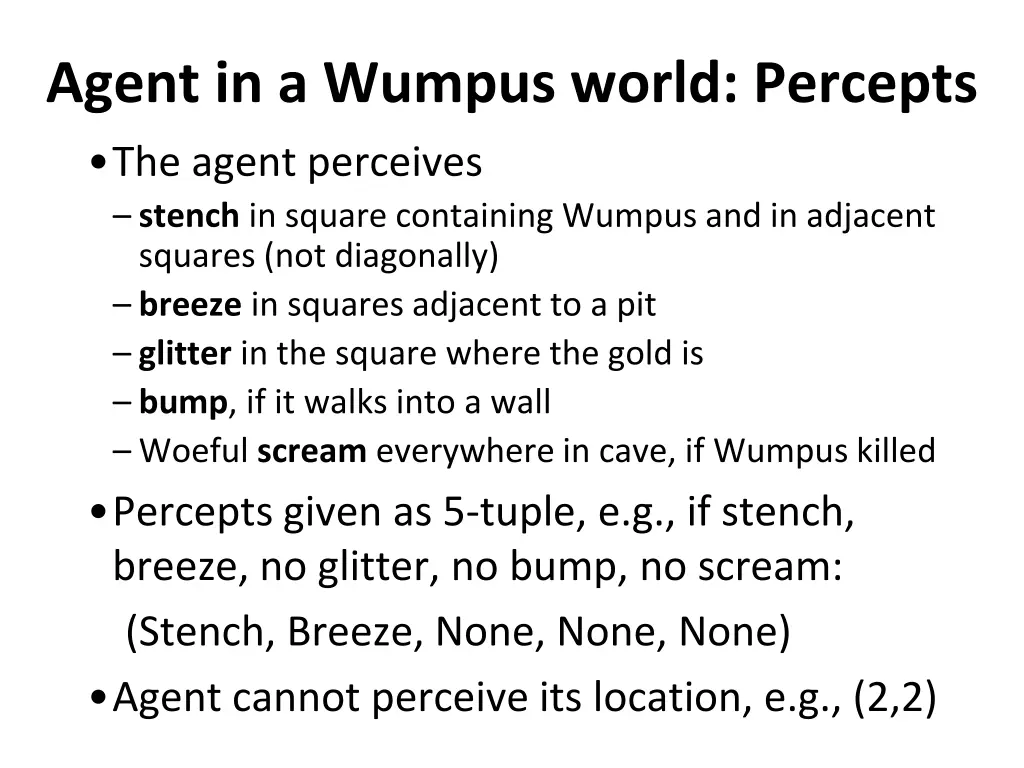 agent in a wumpus world percepts