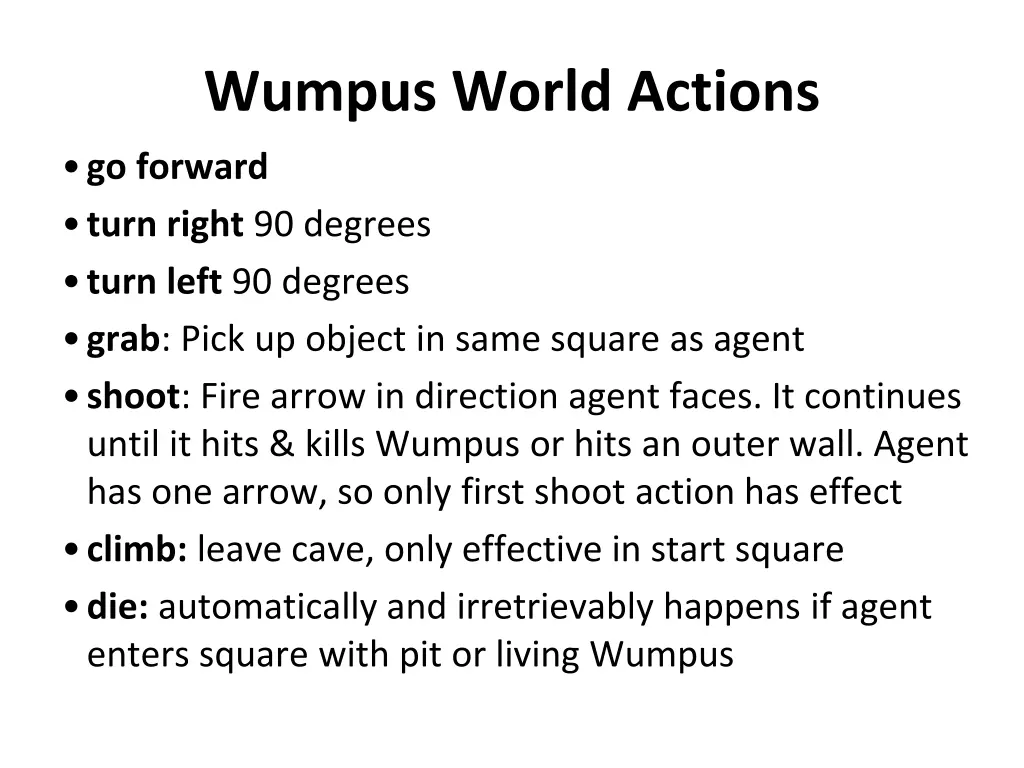 wumpus world actions