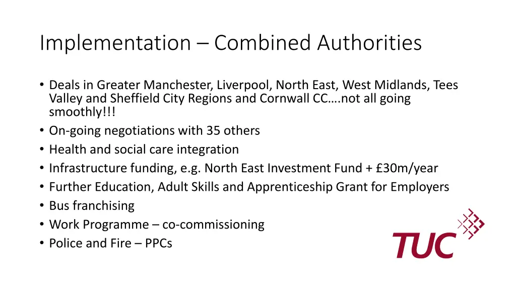 implementation combined authorities