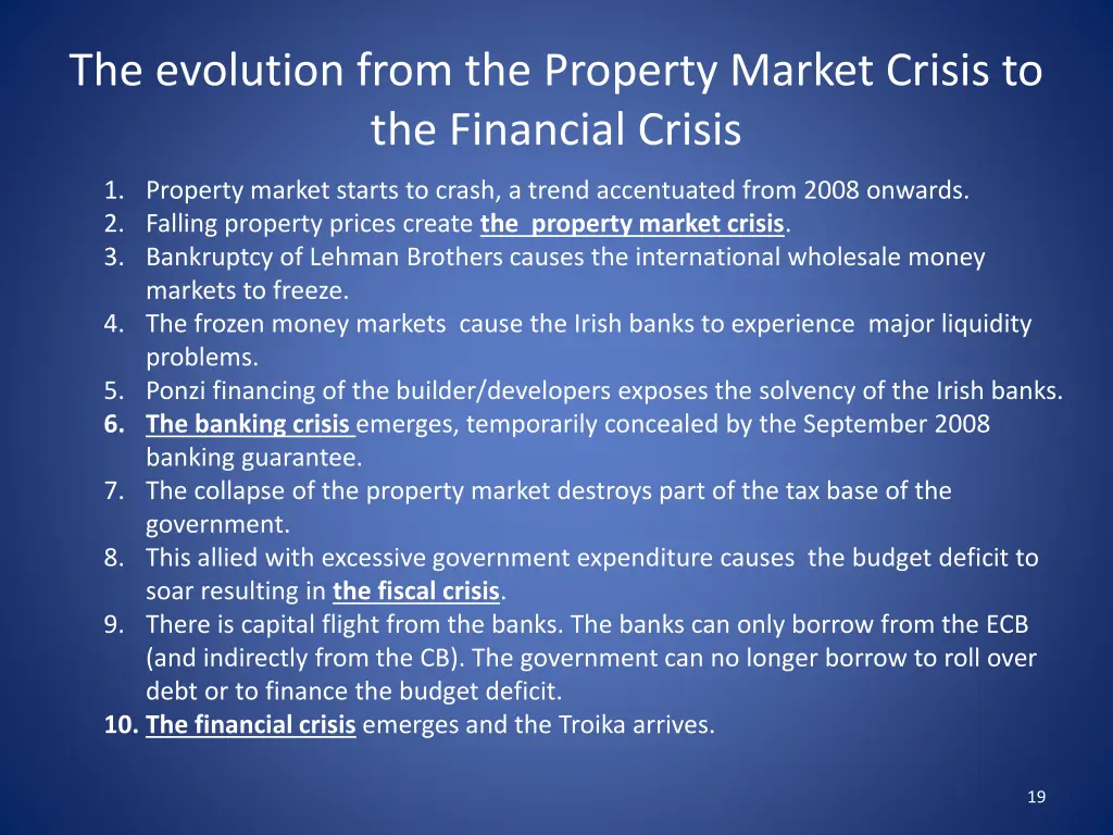 the evolution from the property market crisis