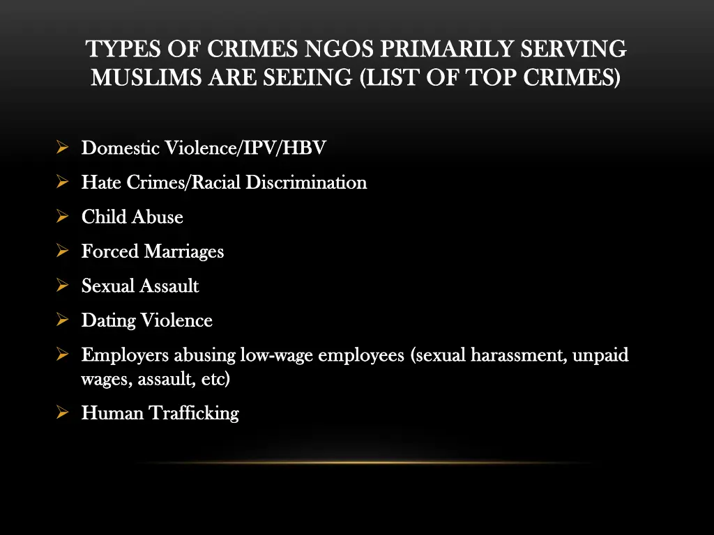 types of crimes ngos primarily serving types