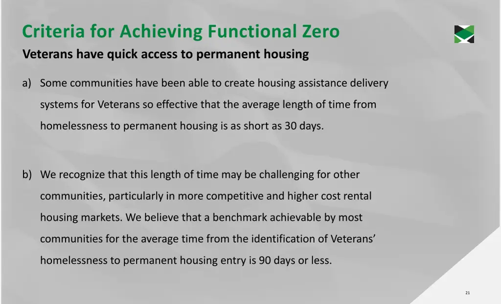 criteria for achieving functional zero veterans