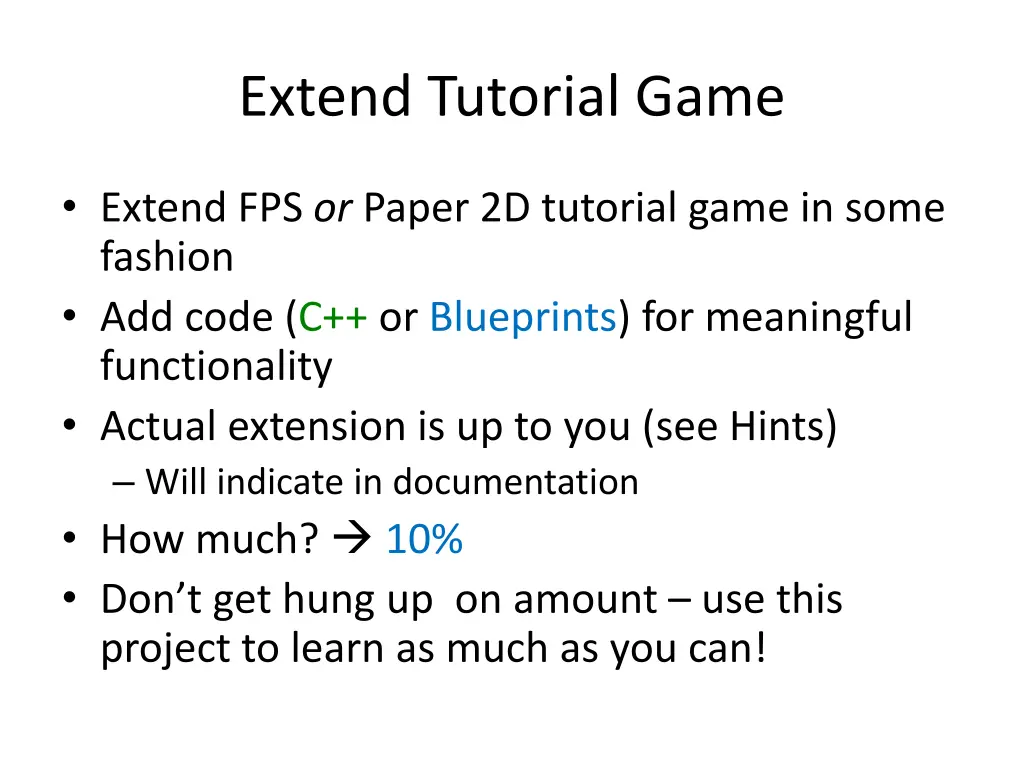 extend tutorial game