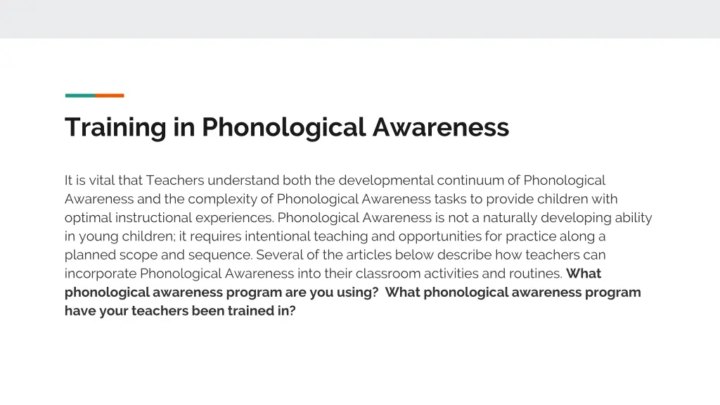 training in phonological awareness