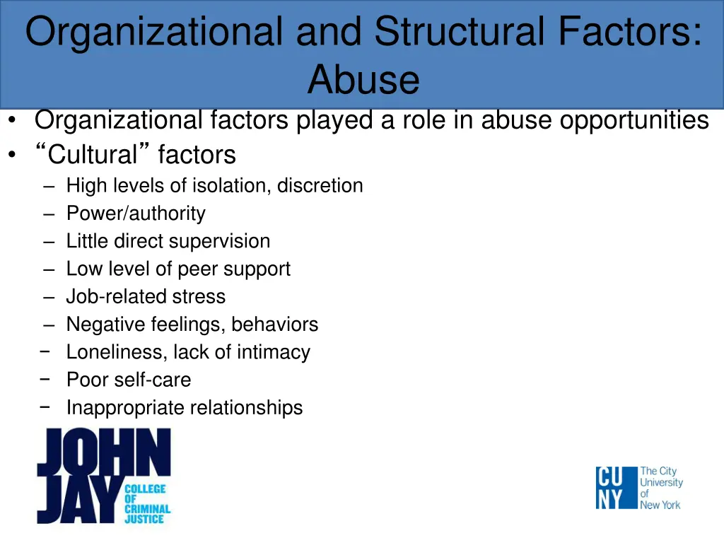 organizational and structural factors abuse