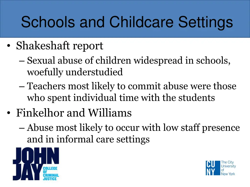 schools and childcare settings