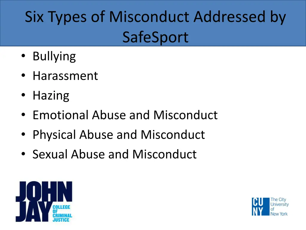 six types of misconduct addressed by safesport