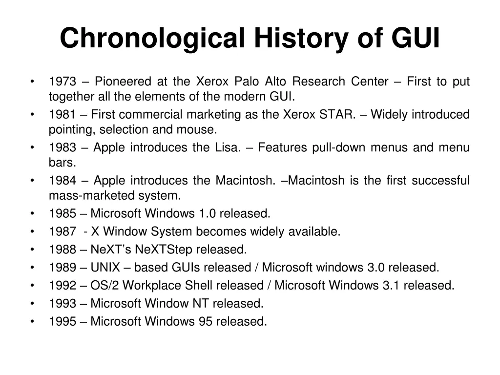 chronological history of gui