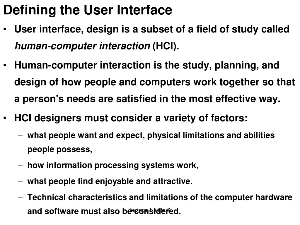 defining the user interface