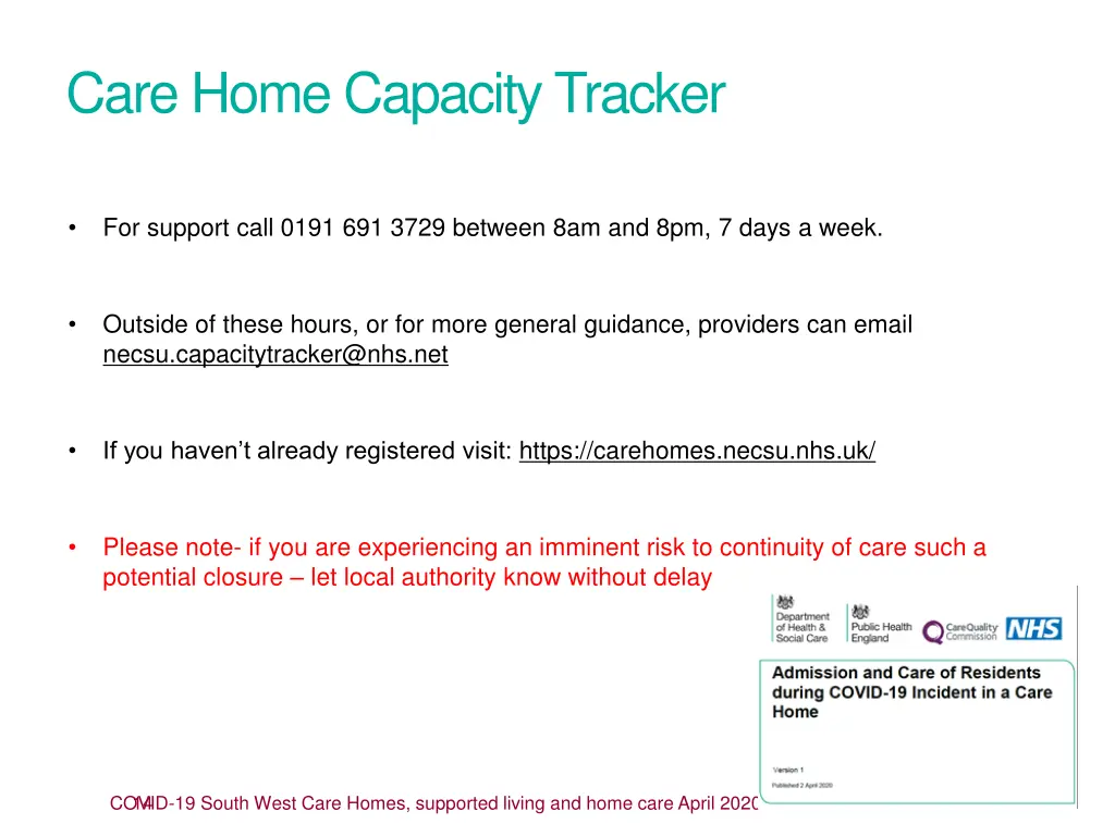 care home capacity tracker