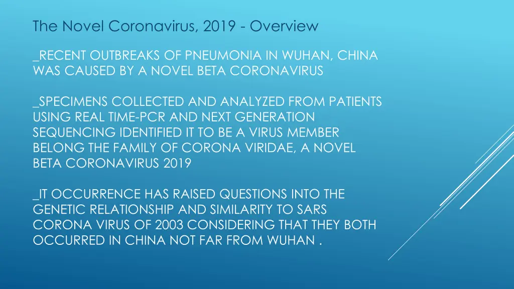 the novel coronavirus 2019 overview