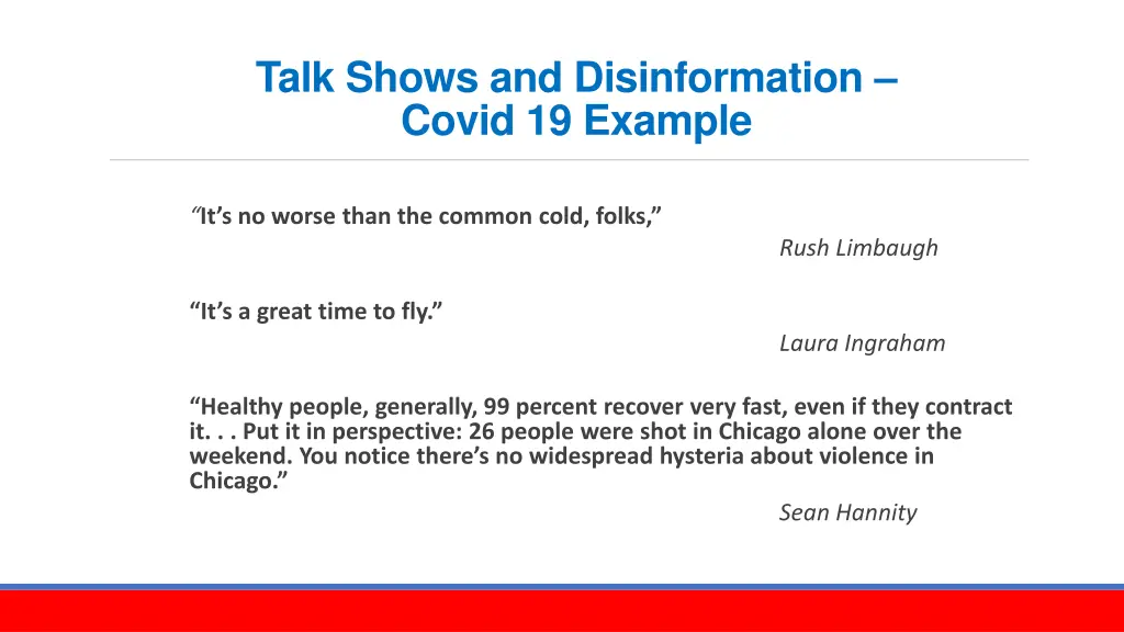 talk shows and disinformation covid 19 example