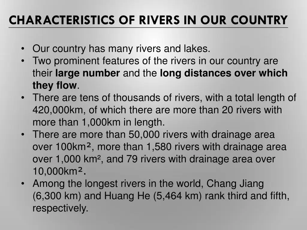 characteristics of rivers in our country