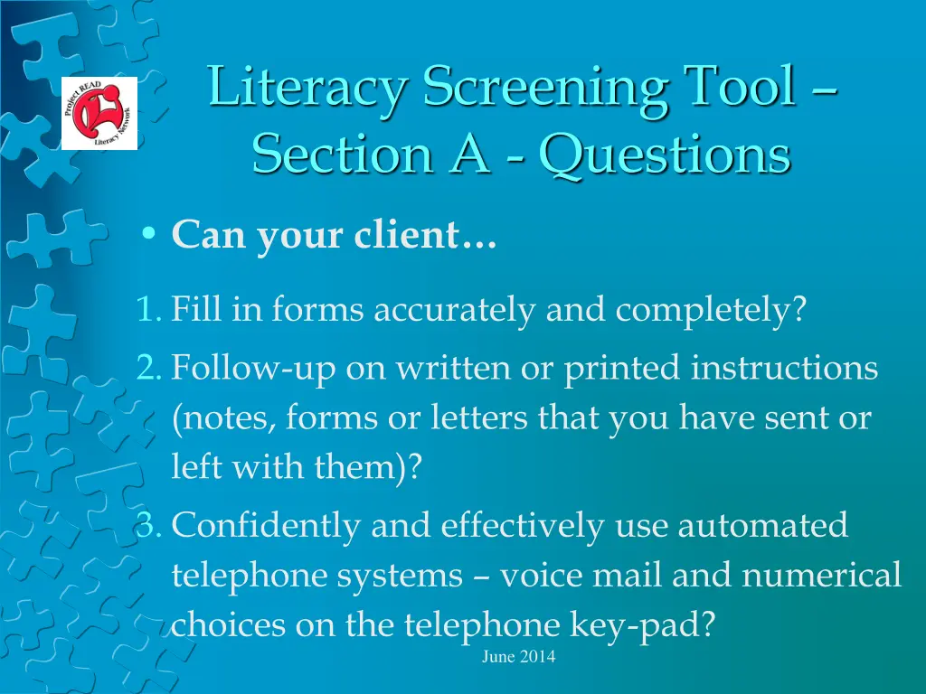 literacy screening tool section a questions