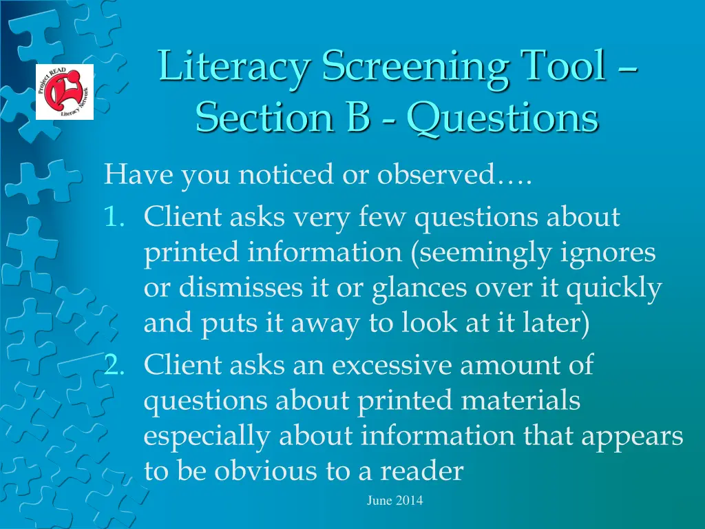 literacy screening tool section b questions have