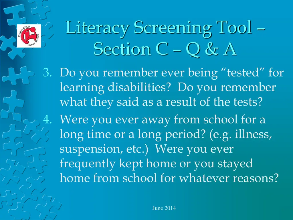 literacy screening tool section