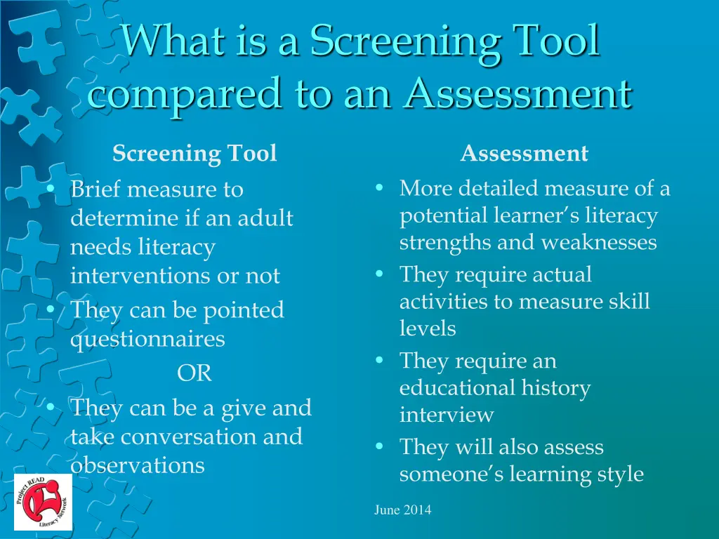 what is a screening tool compared to an assessment