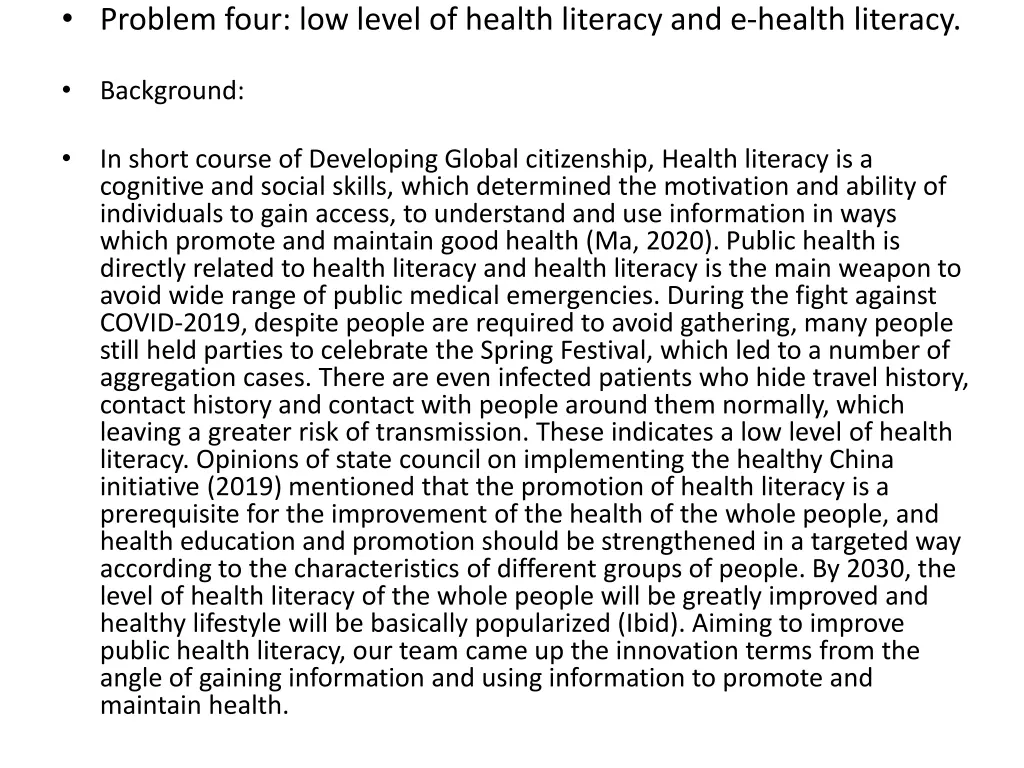 problem four low level of health literacy