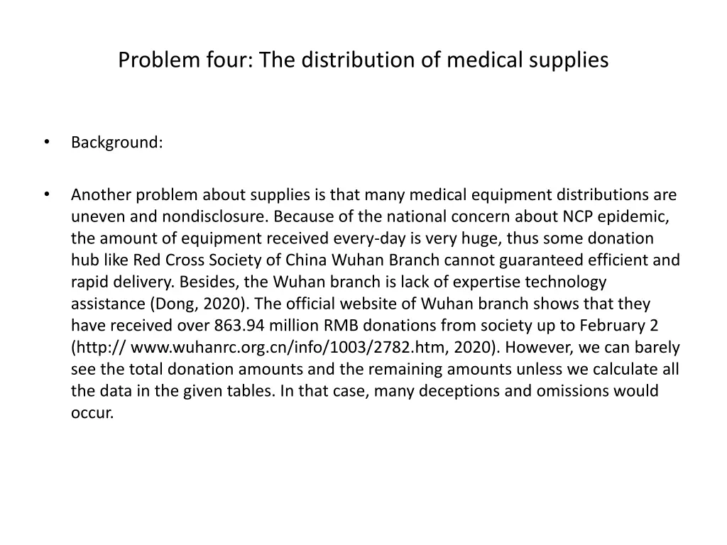 problem four the distribution of medical supplies