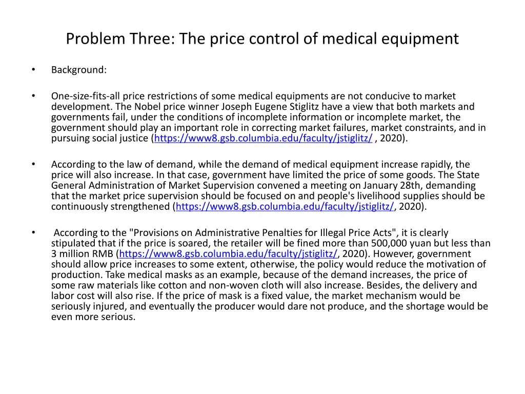 problem three the price control of medical