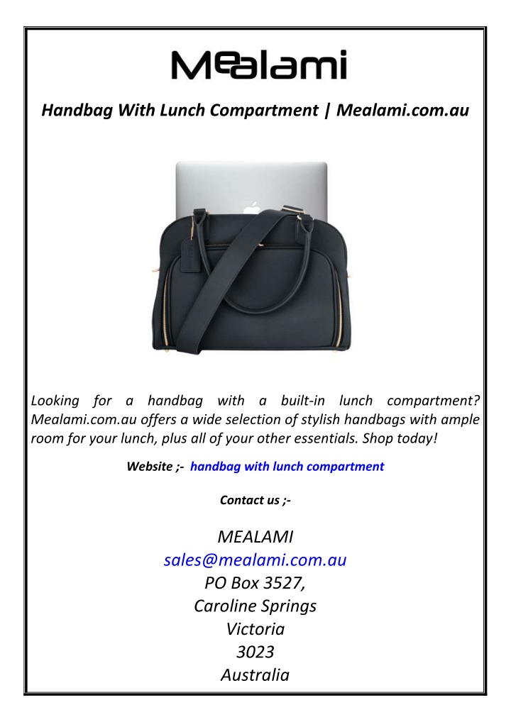 handbag with lunch compartment mealami com au