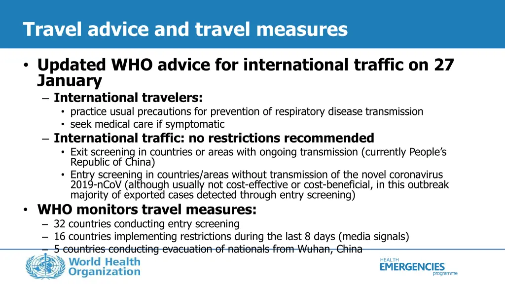 travel advice and travel measures