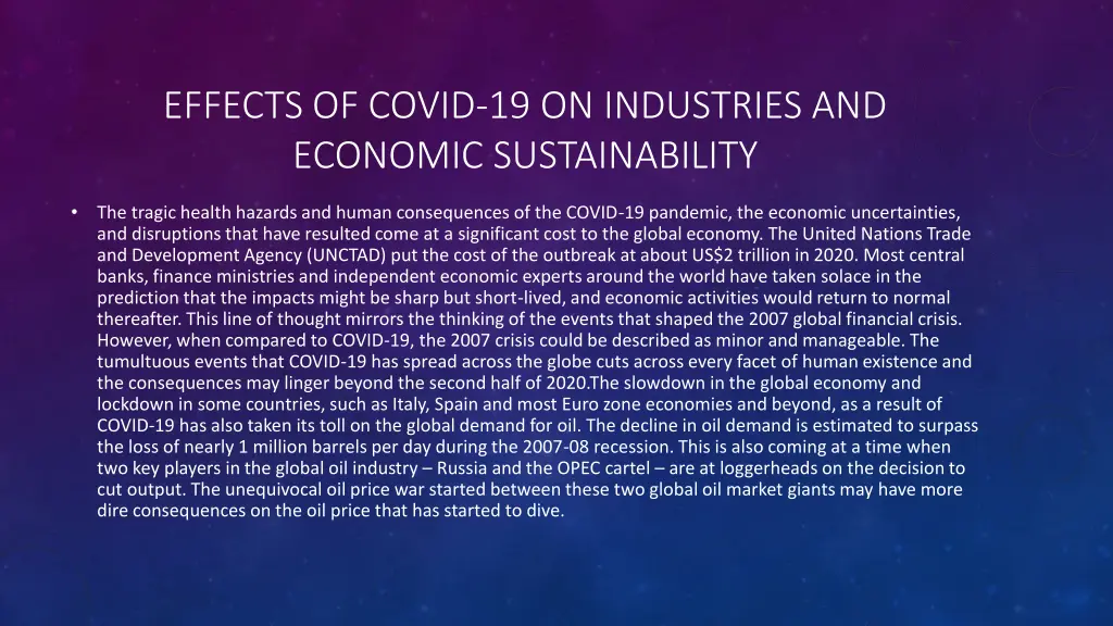 effects of covid 19 on industries and economic