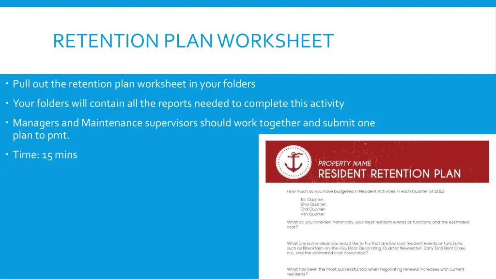 retention plan worksheet