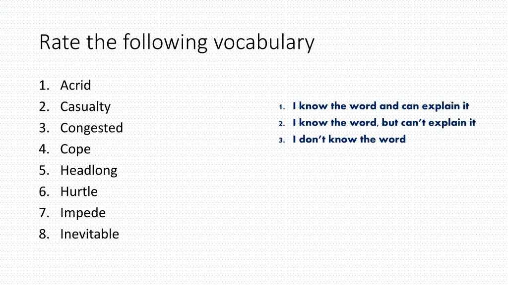 rate the following vocabulary